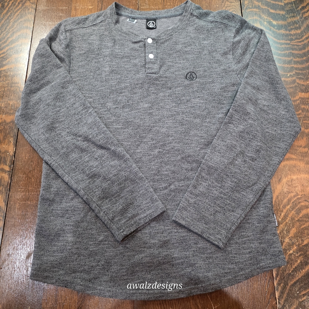 Volcom Solid Knit Heather Gray Long Sleeve Henley‎ Pullover Shirt